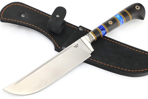 Нож Узбек-2 (порошковая сталь S390, вставка акрил синий, черный граб)