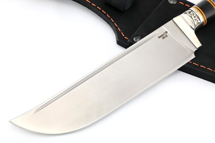 Нож Узбек-2 (порошковая сталь S390, вставка акрил синий, черный граб)