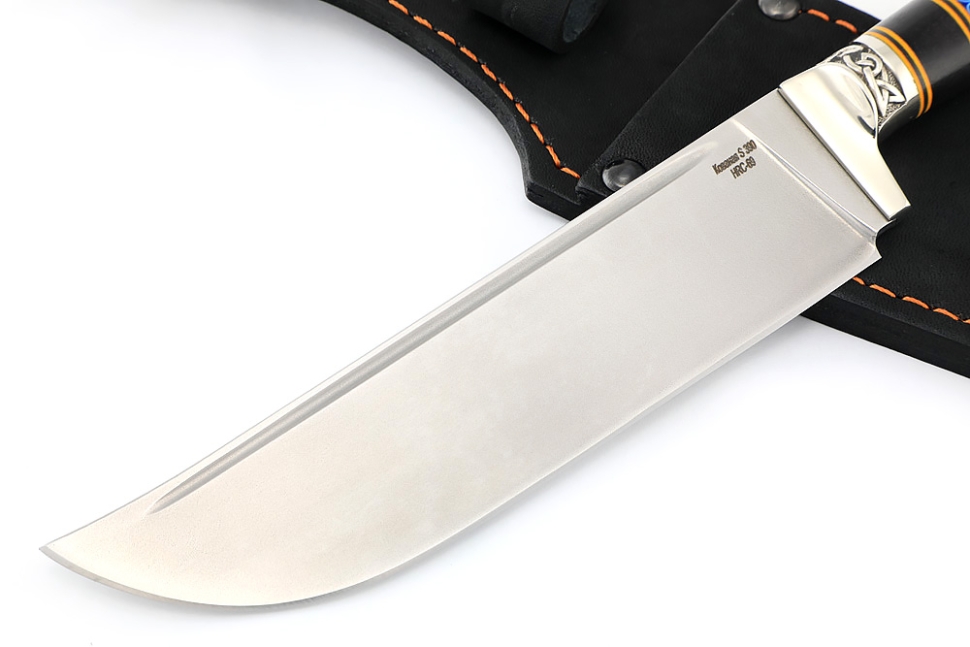 Нож Узбек-2 (порошковая сталь S390, вставка акрил синий, черный граб)