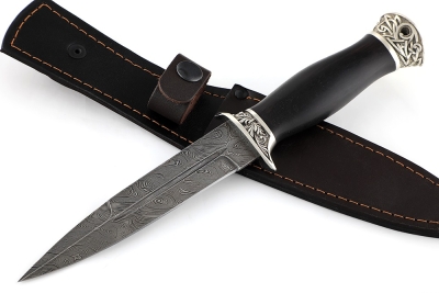 Нож Перо (дамаск, чёрный граб - мельхиор)