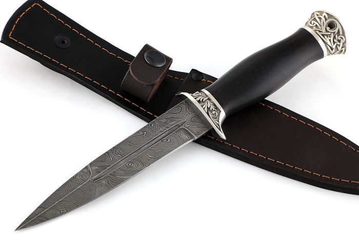 Нож Перо (дамаск, чёрный граб - мельхиор)