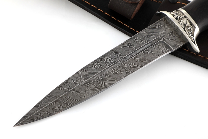 Нож Перо (дамаск, чёрный граб - мельхиор)