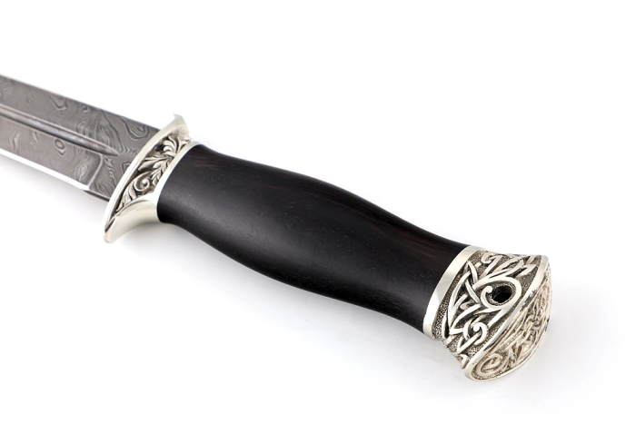 Нож Перо (дамаск, чёрный граб - мельхиор)
