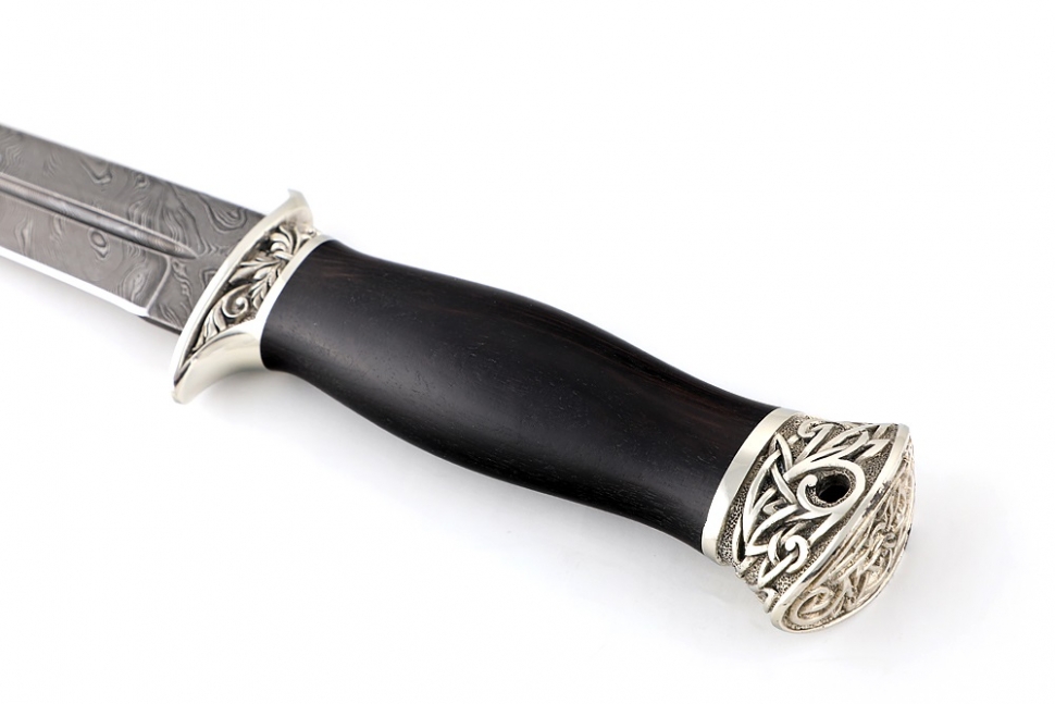 Нож Перо (дамаск, чёрный граб - мельхиор)