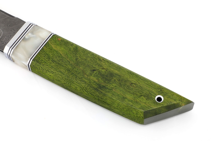 Нож Самурай (дамаск, акрил белый, карельская береза зеленая)