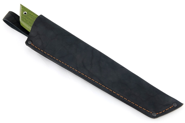 Нож Самурай (дамаск, акрил белый, карельская береза зеленая)