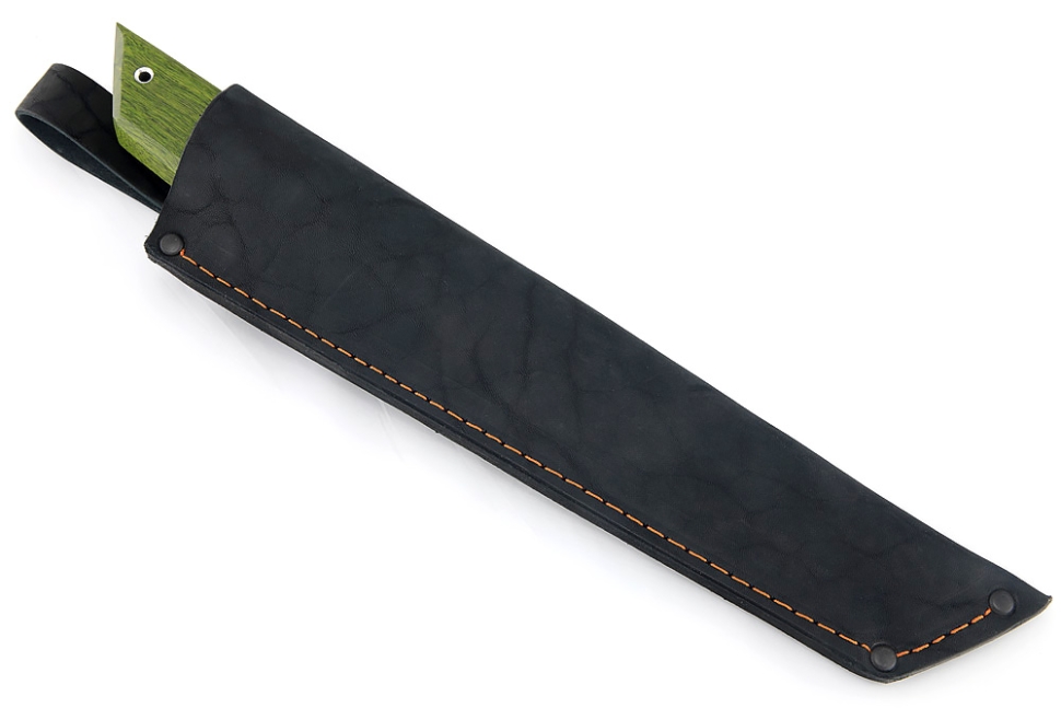 Нож Самурай (дамаск, акрил белый, карельская береза зеленая)