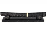 Нож Самурай (дамаск, черный граб, деревянные ножны, резьба ручной работы) на подставке