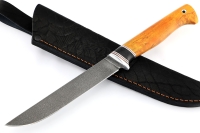 Нож Зубатка (ХВ5-Алмазка, карельская берёза янтарная, вставка черный граб)