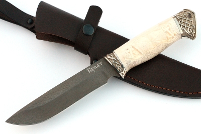 Нож Флагман (булат, рог лося- мельхиор) резьба ручной работы