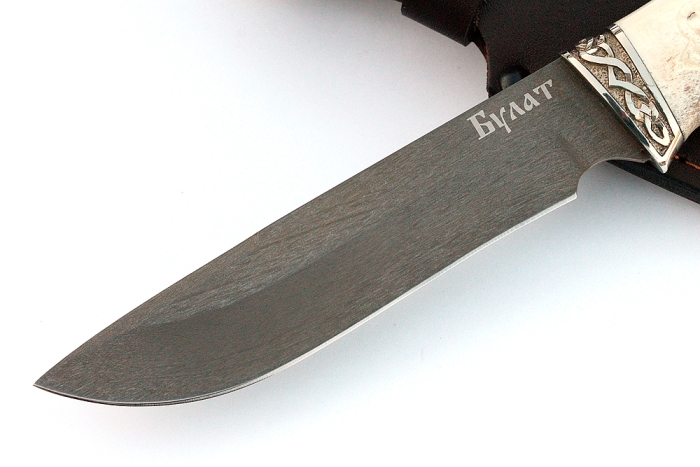 Нож Флагман (булат, рог лося- мельхиор) резьба ручной работы