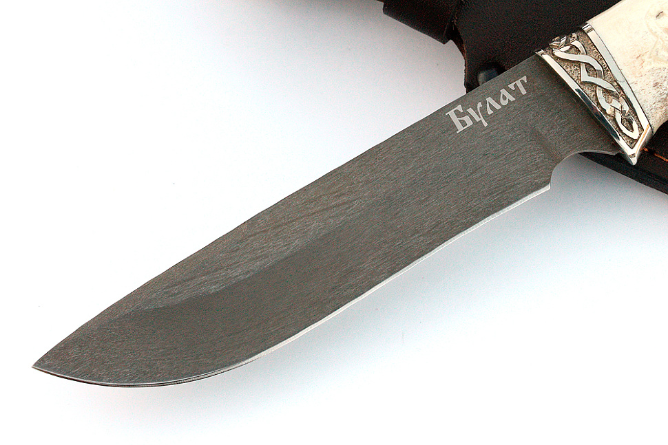 Нож Флагман (булат, рог лося- мельхиор) резьба ручной работы