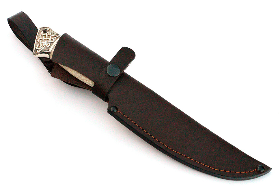 Нож Флагман (булат, рог лося- мельхиор) резьба ручной работы