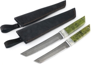 Комплект из 2 ножей Самурай дамаск рукоять вставка акрил белый, карельская береза зеленая