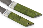 Комплект из 2 ножей Самурай дамаск рукоять вставка акрил белый, карельская береза зеленая - Комплект из 2 ножей Самурай дамаск рукоять вставка акрил белый, карельская береза зеленая