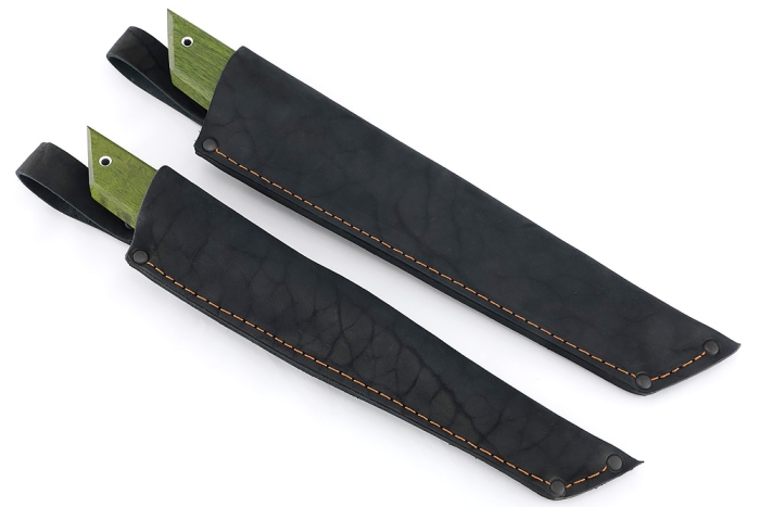 Комплект из 2 ножей Самурай дамаск рукоять вставка акрил белый, карельская береза зеленая