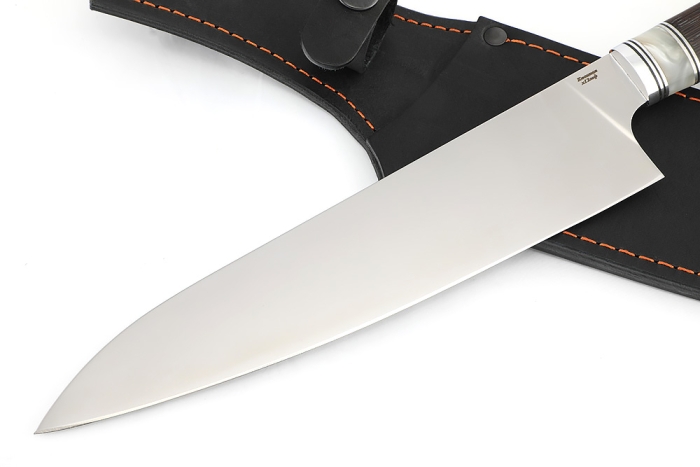 Нож Шеф большой (Х12МФ, рукоять вставка акрил белый - венге)