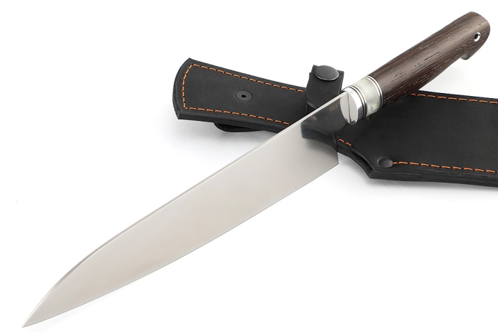 Нож Шеф большой (Х12МФ, рукоять вставка акрил белый - венге)