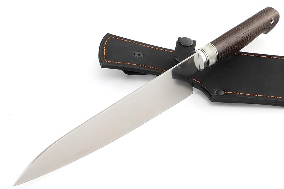 Нож Шеф большой (Х12МФ, рукоять вставка акрил белый - венге)