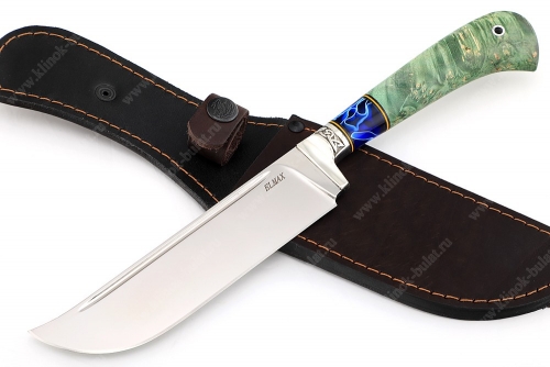 Нож Узбек-2 (порошковая сталь ELMAX, вставка акрил, зелёный стабилизированный кап клёна)