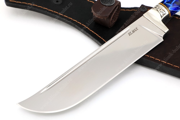 Нож Узбек-2 (порошковая сталь ELMAX, вставка акрил, зелёный стабилизированный кап клёна)