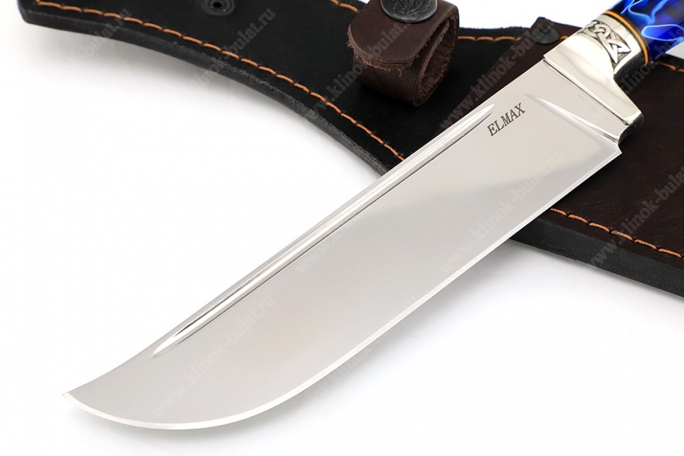 Нож Узбек-2 (порошковая сталь ELMAX, вставка акрил, зелёный стабилизированный кап клёна)