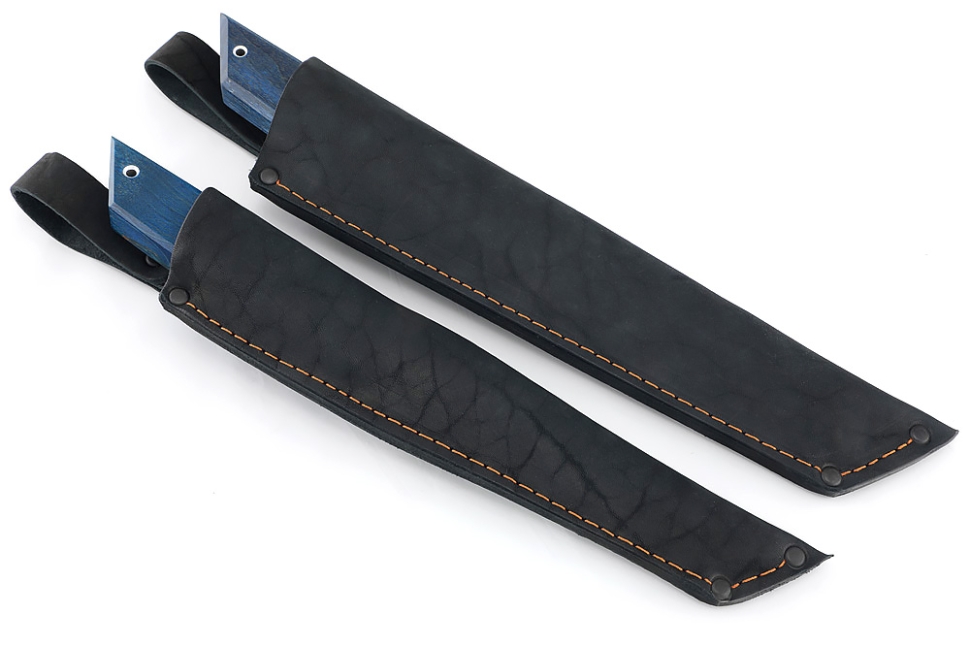 Комплект из 2 ножей Самурай дамаск рукоять вставка акрил белый, карельская береза синяя