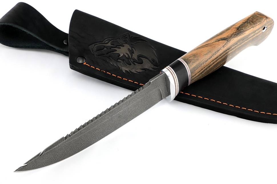 Нож Судак большой (ХВ5-Алмазка, стабилизированный ясень, вставка черный граб)