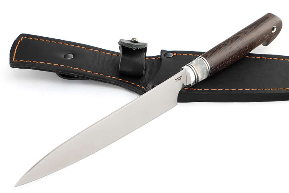 Нож Шеф средний (сталь Х12МФ, вставка акрил белый - венге)