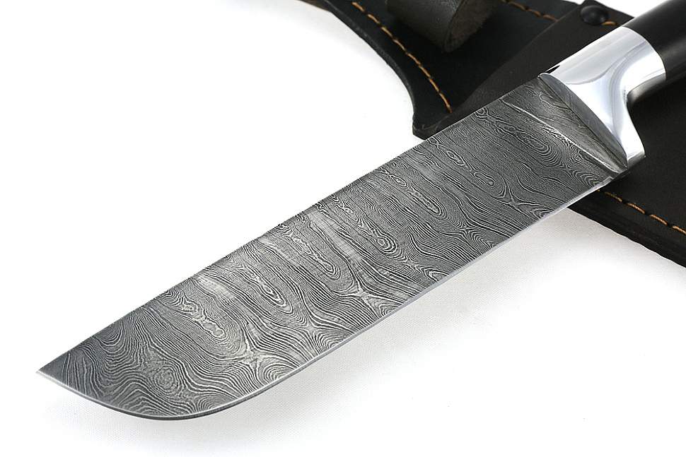 Нож Узбек (дамаск, чёрный граб) цельнометаллический