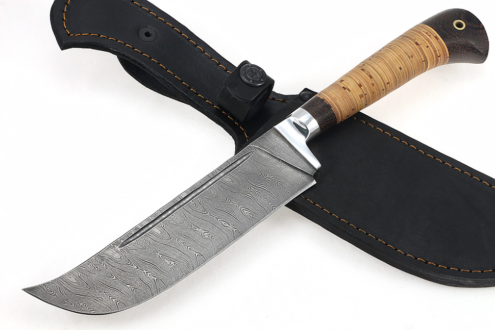Нож Узбек-2 (дамаск, береста)