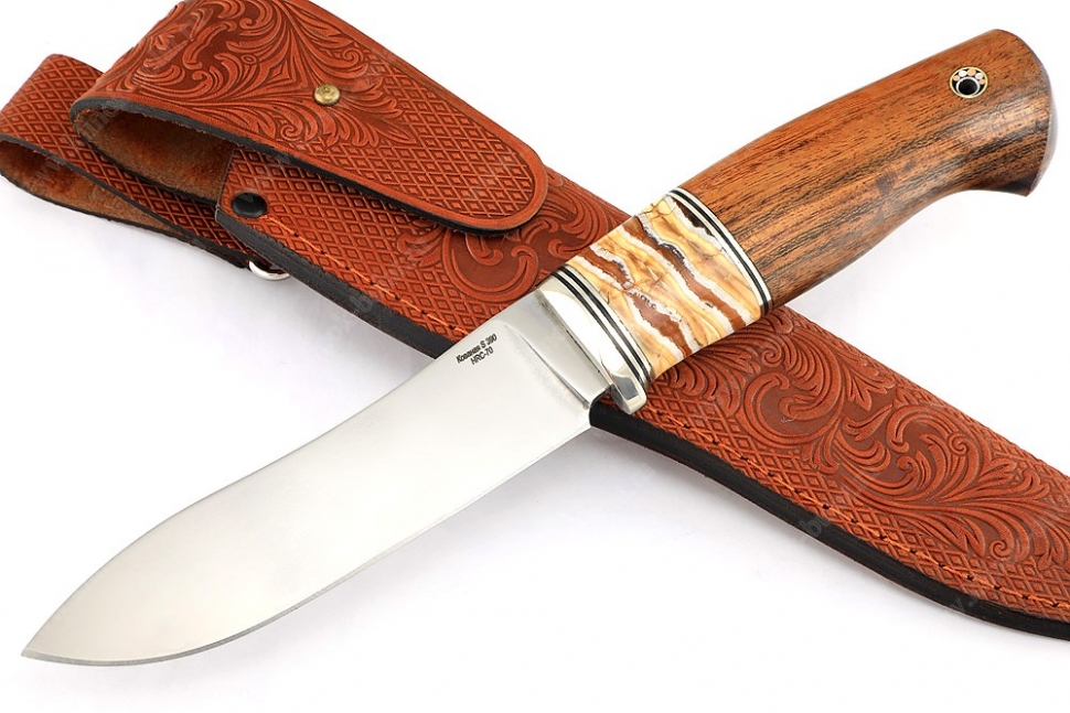 Нож Сафари (S390, вставка стабилизированный зуб мамонта, айронвуд)