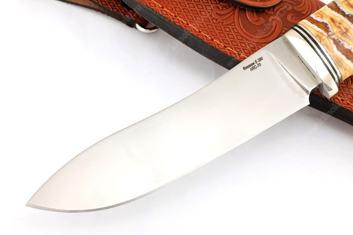 Нож Сафари (S390, вставка стабилизированный зуб мамонта, айронвуд)