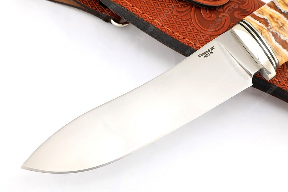 Нож Сафари (S390, вставка стабилизированный зуб мамонта, айронвуд)