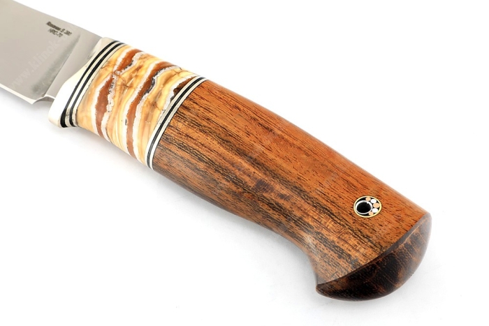 Нож Сафари (S390, вставка стабилизированный зуб мамонта, айронвуд)