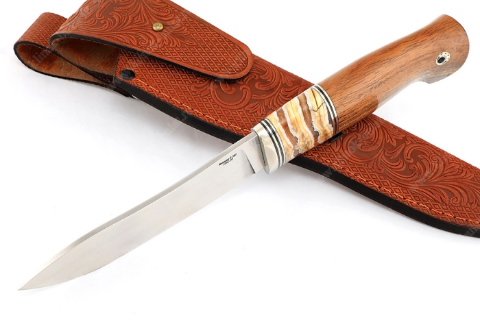 Нож Сафари (S390, вставка стабилизированный зуб мамонта, айронвуд)