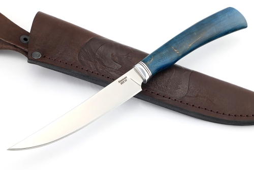 Нож для стейков сталь кованая 95Х18 рукоять карельская береза синяя