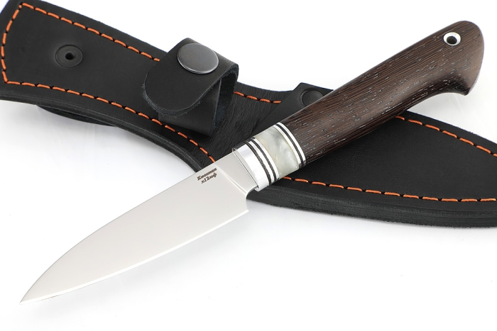 Нож Шеф малый - овощной (Х12МФ, рукоять вставка акрил белый - венге)