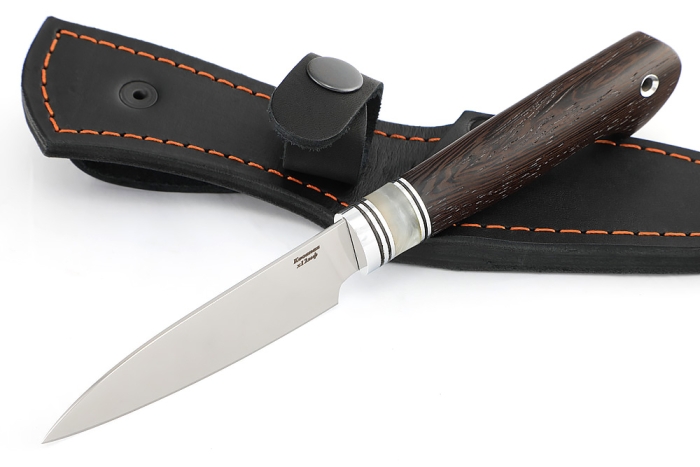 Нож Шеф малый - овощной (Х12МФ, рукоять вставка акрил белый - венге)