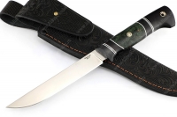 Нож Зубатка (S390, гарда карбон, коричневая карельская берёза - чёрный граб, пины)
