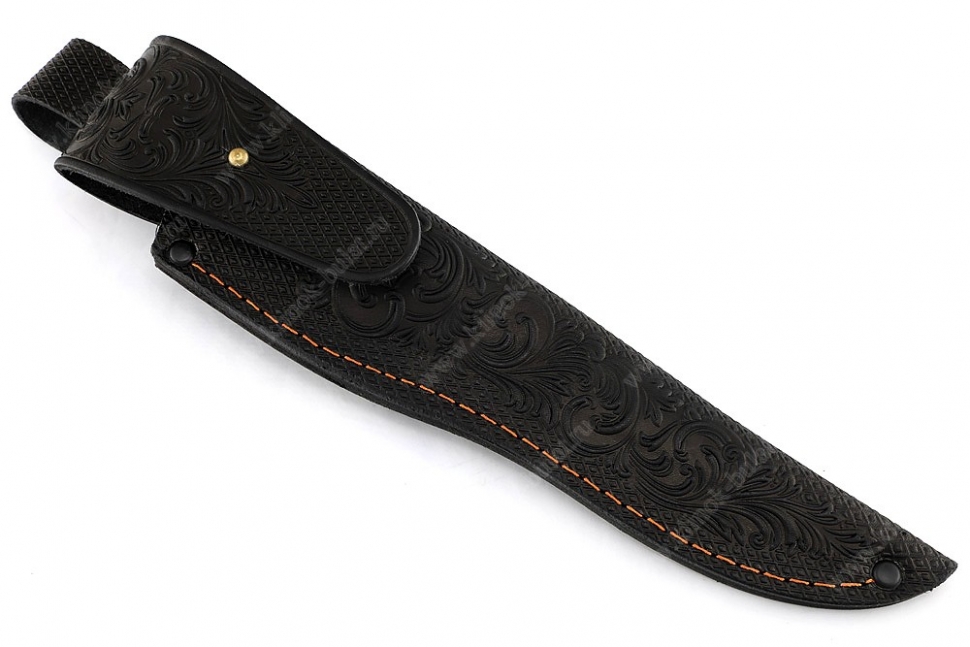 Нож Зубатка (S390, гарда карбон, коричневая карельская берёза - чёрный граб, пины)