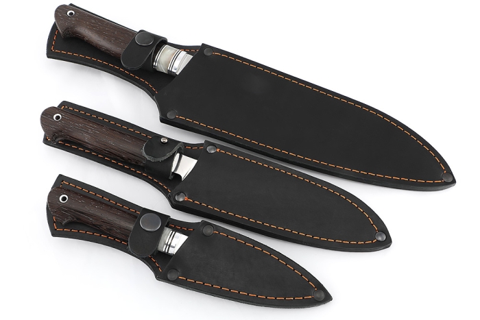 Комплект из 3-х кухонный ножей кованая сталь Х12МФ рукоять вставка акрил белый, венге