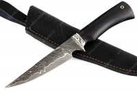 Нож Комар (ламинат - 9ХС и дамаск с никелем, рукоять чёрный граб, гарда мельхиор)