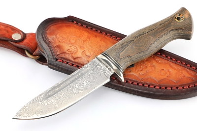 Нож Малыш (нержавеющий дамаск, стабилизированный ясень, формованные ножны)