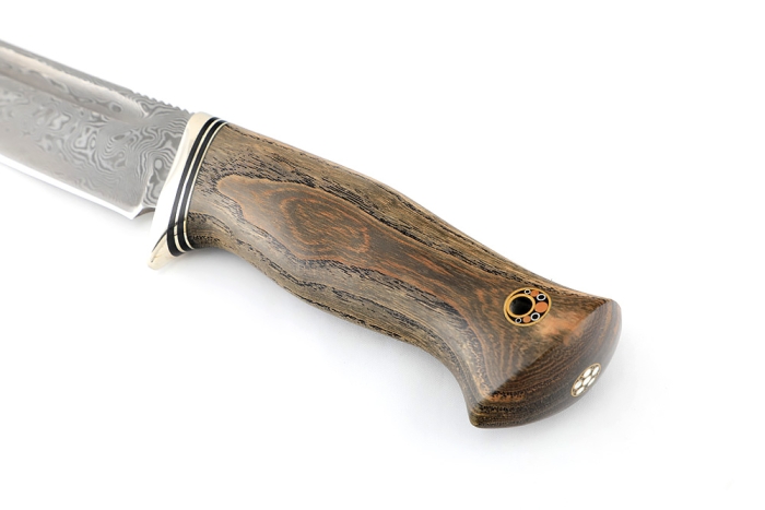 Нож Малыш (нержавеющий дамаск, стабилизированный ясень, формованные ножны)