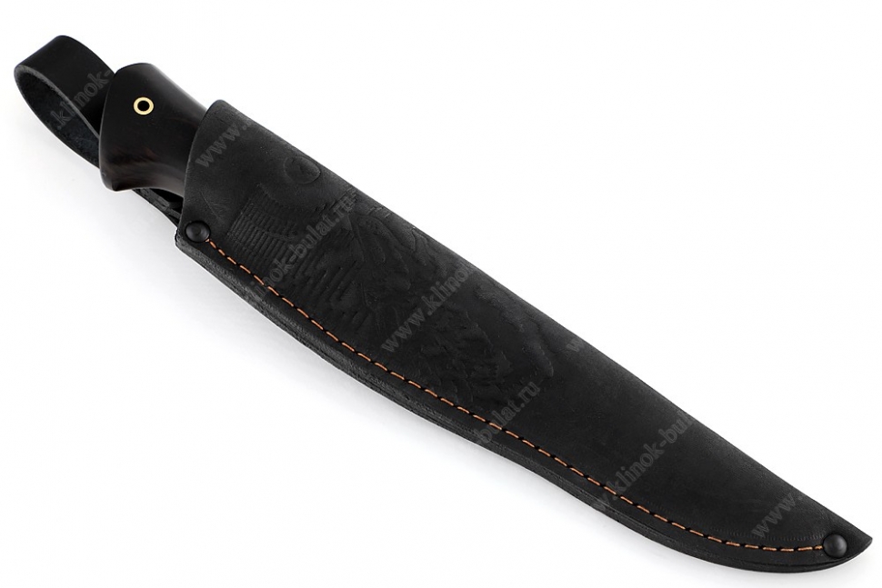 Нож Флагман (ламинат - 9ХС и дамаск с никелем, рукоять чёрный граб, гарда мельхиор)