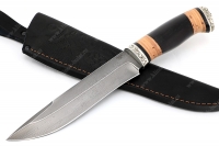Нож Таран (Р18, наборная рукоять чёрный граб, береста, мельхиор)