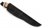 Нож Таран (Р18, наборная рукоять чёрный граб, береста, мельхиор) - Ножны из натуральной кожи