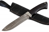 Нож Скат (ламинат - 9ХС и дамаск с никелем, рукоять чёрный граб, гарда мельхиор)