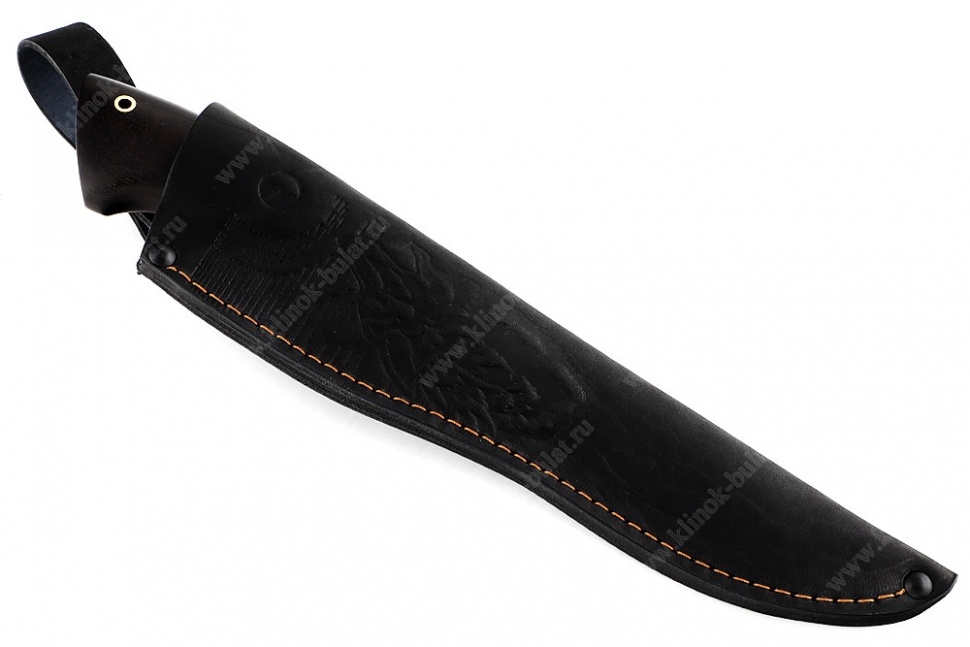 Нож Скат (ламинат - 9ХС и дамаск с никелем, рукоять чёрный граб, гарда мельхиор)